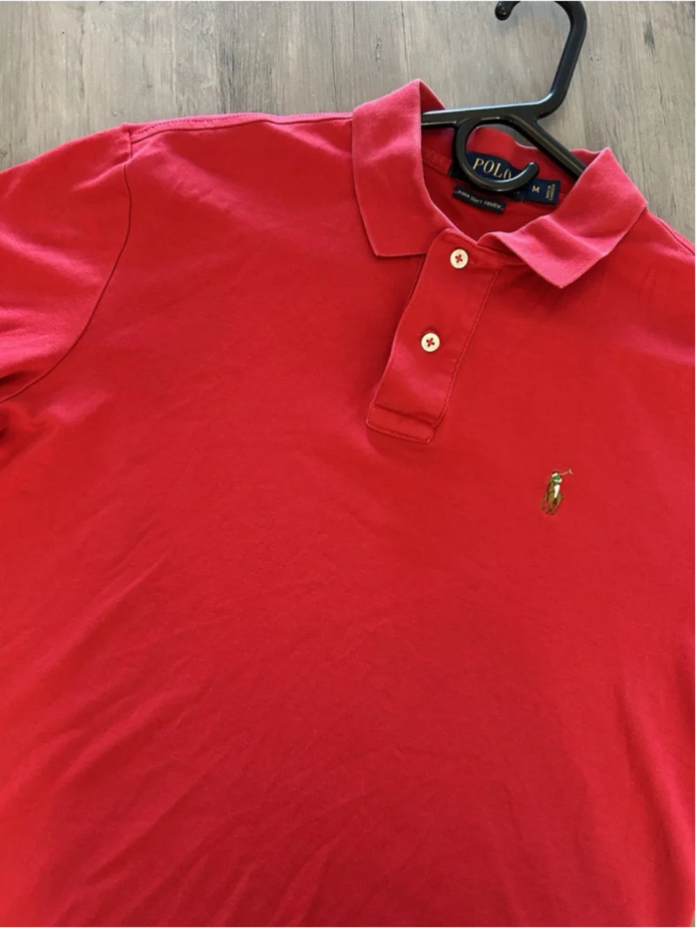 Polo Ralph Lauren Shirt Short Sleeve Pima Soft Touch M Red Tri-color Pony Mens